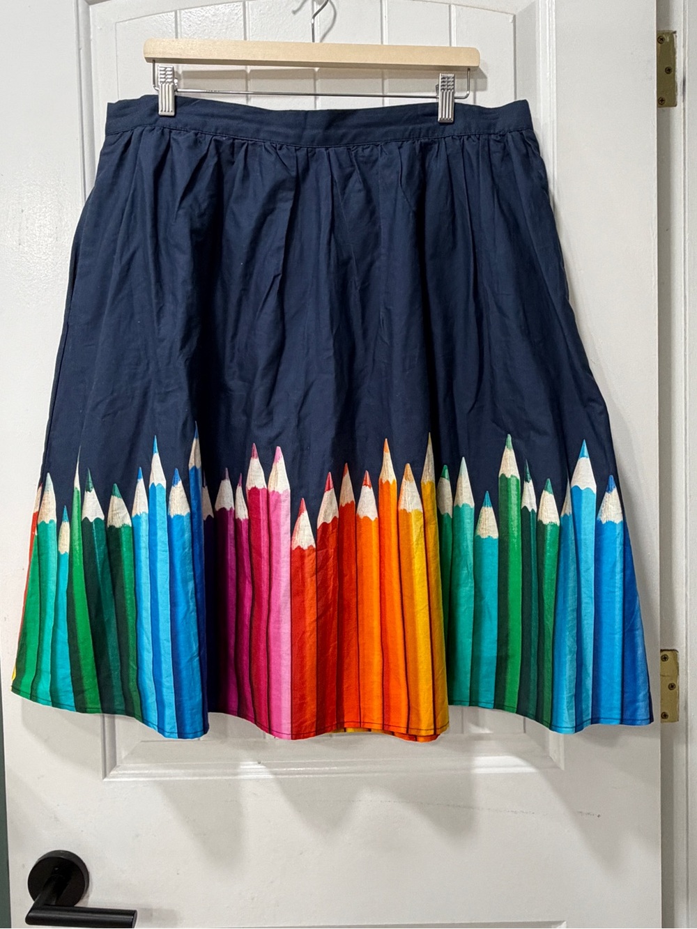 ModCloth Fervour Navy Pencil Print Midi Skirt with Rainbow Pencil Prints - Picture 2 of 8